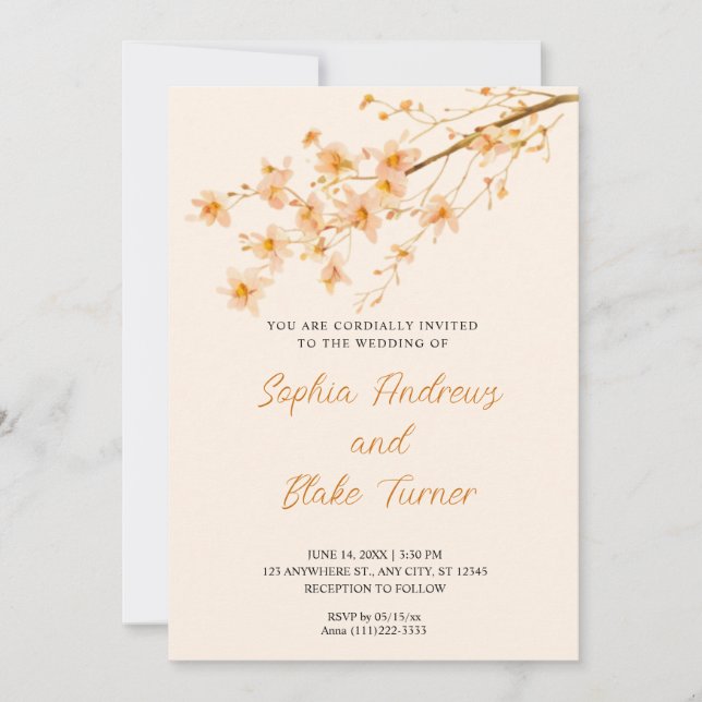 Sunset Orange Wildflowers Simple Cream Wedding Invitation (Front)