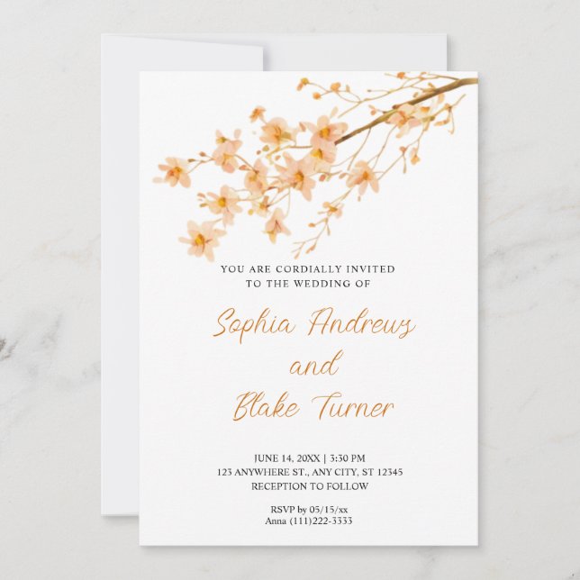 Sunset Orange Wildflowers Simple White Wedding  Invitation (Front)