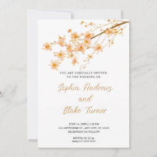 Sunset Orange Wildflowers Simple White Wedding  Invitation