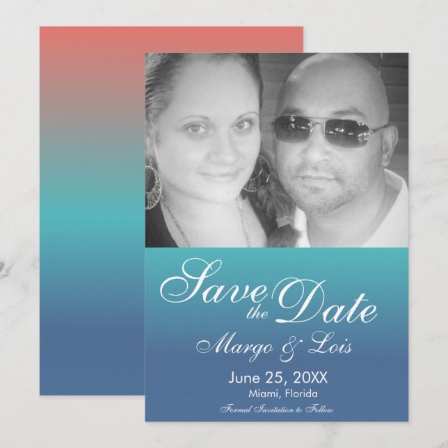 Sunset Orangle Teal Gradient Save the Date Invitation (Front/Back)