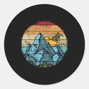 Sunset Outdoor Snowboarding Snowboarder Retro Snow Classic Round Sticker