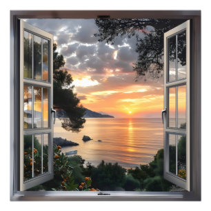 Sunset ove Bay Window View Photo Print