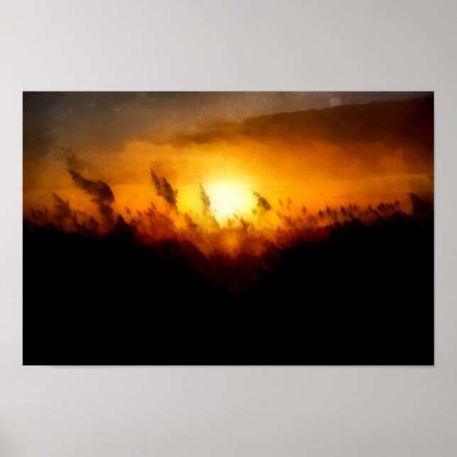 Sunset over a cornfield | Impressionism Painting Poster (Front)