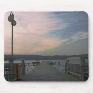 Sunset over a lake bridge mousepad