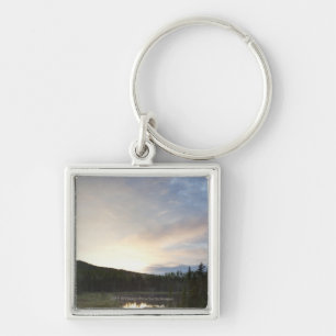 Sunset Over A Misty Pond Key Ring