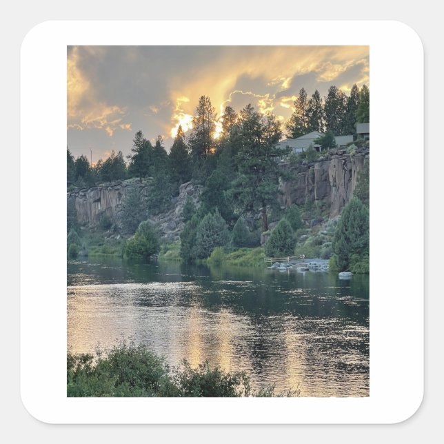 Sunset Over a River Square Sticker (Front)
