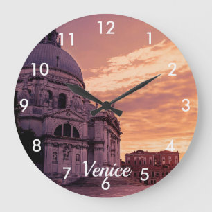 Sunset over Basilica in Venice Large Clock