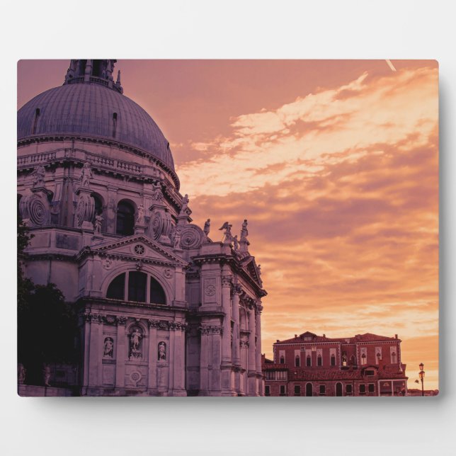 Sunset over Basilica in Venice Plaque (Front)