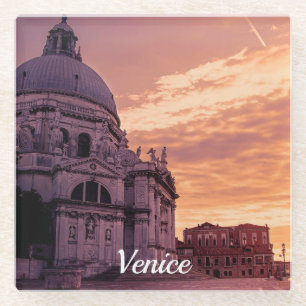 Sunset over Basilica Venice Glass Coaster