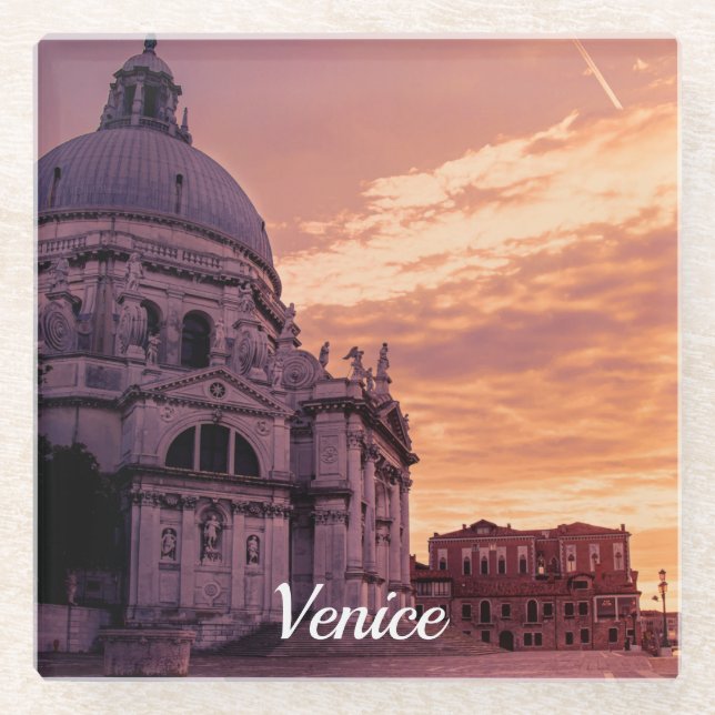 Sunset over Basilica Venice Glass Coaster (Front)