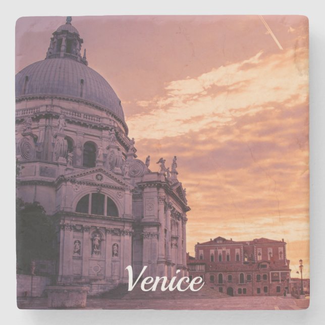 Sunset over Basilica Venice Stone Coaster (Front)