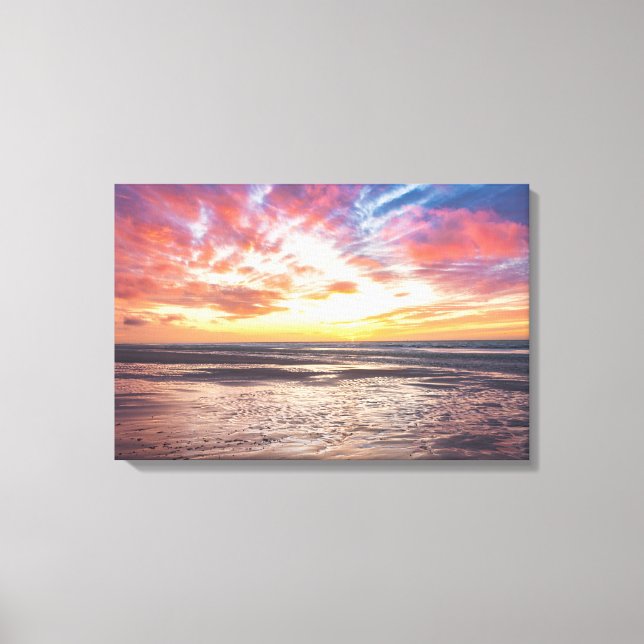 Sunset over beach and sea canvas print (Front)