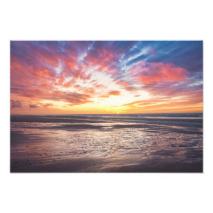 Sunset over beach and sea photo print
