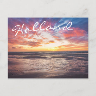Sunset over beach and sea postcard