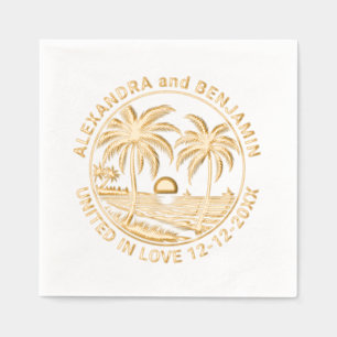 Sunset Over Beach, Palm Trees Wedding Couple Foil Napkins