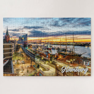 Sunset Over Beautiful Hamburg, Germany Jigsaw Puzzle