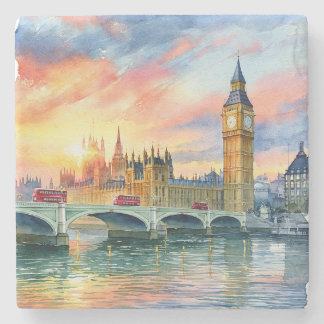 Sunset Over Big Ben and Westminster Bridge Stone Coaster
