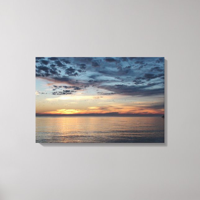 Sunset over Buzzard's Bay, Sky full of Birds Canvas Print (Front)