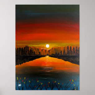 Sunset over Canyon Lake Painting by Alfred Fox Poster