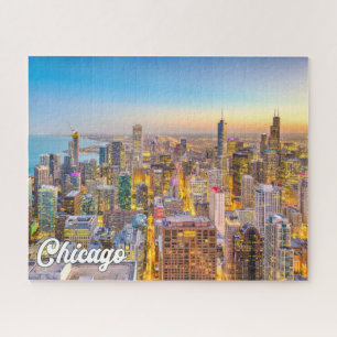 Sunset Over Chicago, Illinois, United States Jigsaw Puzzle