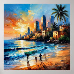 Sunset Over Coastal Cityscape Poster