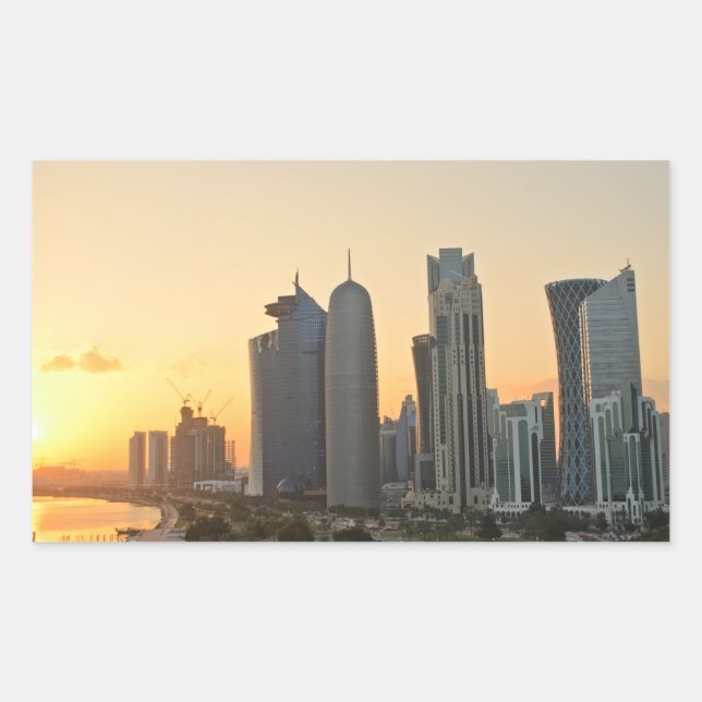 Sunset over Doha, Qatar rectangular sticker (Front)