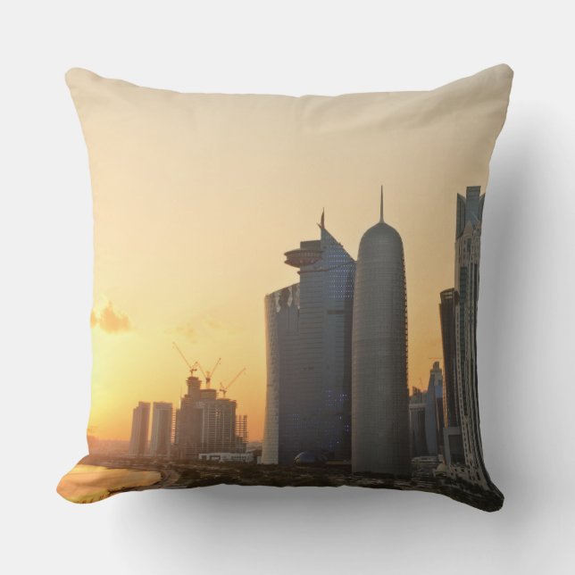 Sunset over Doha, Qatar throw pillow (Front)