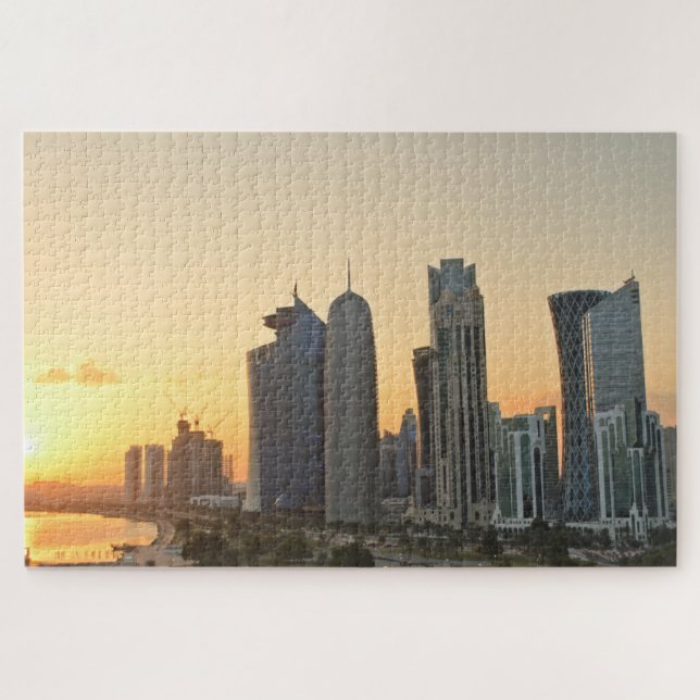 Sunset over Doha skyscrapers in Qatar Jigsaw Puzzle (Horizontal)