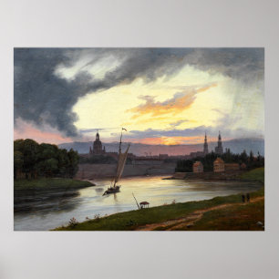 Sunset over Dresden (Vintage City Landscape) Poster