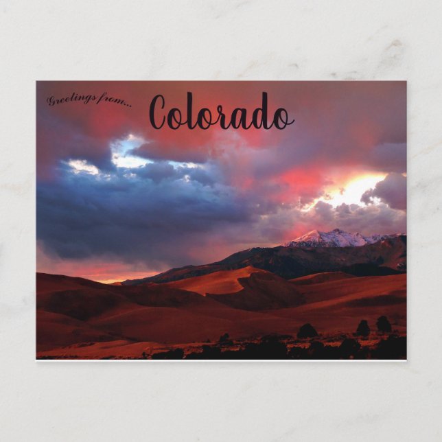 Sunset Over Dunes and Cleveland Peak Colorado Postcard (Front)