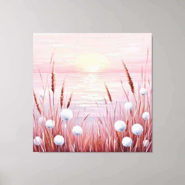 Sunset Over Field of Dandelions Canvas Print (Front)