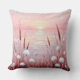 Sunset Over Field of Dandelions Cushion