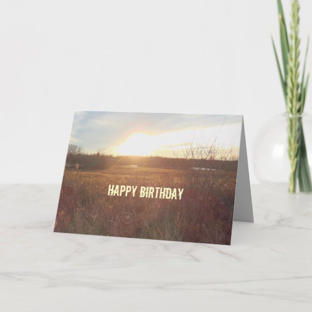Sunset Over Fields Happy Birthday Card (Front)