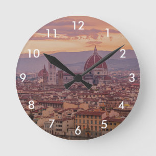 Sunset over Florence, Italy Round Clock
