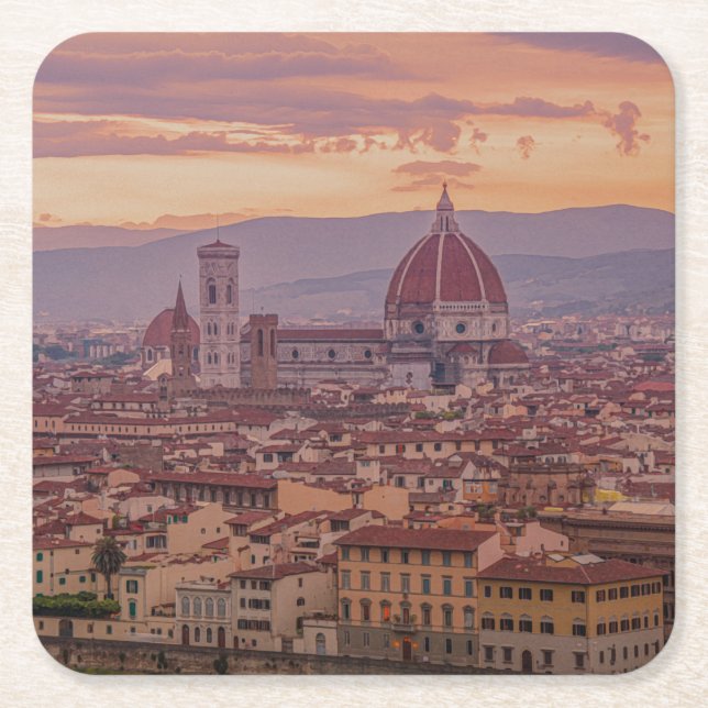 Sunset over Florence, Italy Square Paper Coaster (Front)