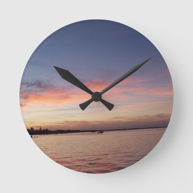 Sunset over Florida Bay, Key Largo FL Round Clock (Front)