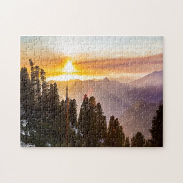 Sunset over forest jigsaw puzzle (Horizontal)