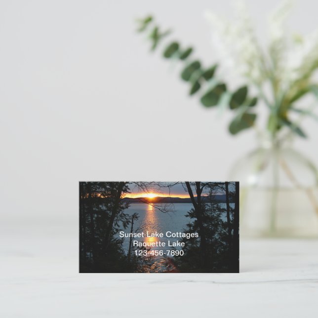 Sunset Over Forest Lake Business Cards (Standing Front)