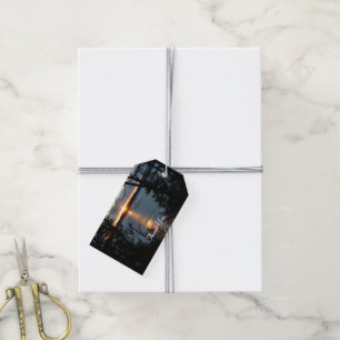 Sunset Over Forest Lake Gift Tag