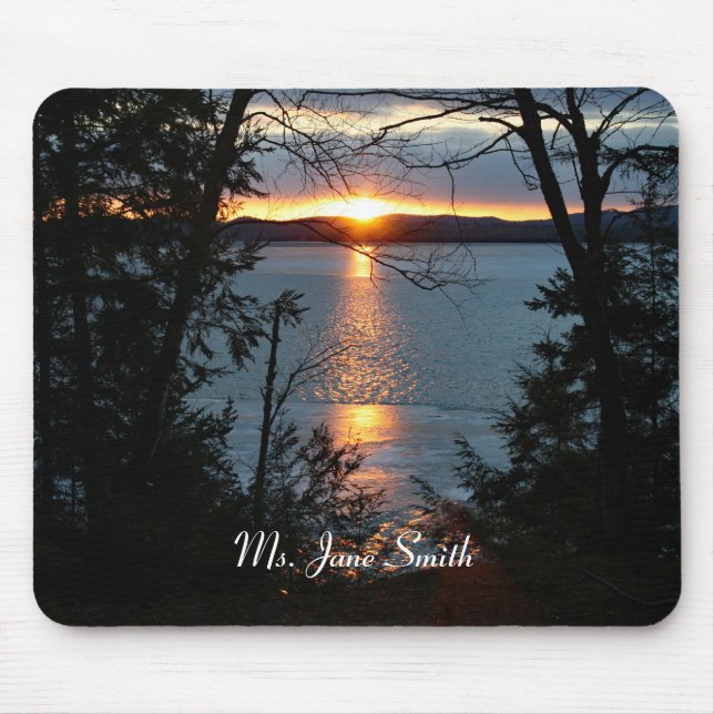 Sunset Over Forest Lake Mouse Pad (Front)