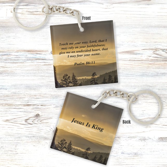 Sunset Over Forest Mountains Psalm 86:11 Verse  Key Ring (Creator Uploaded)