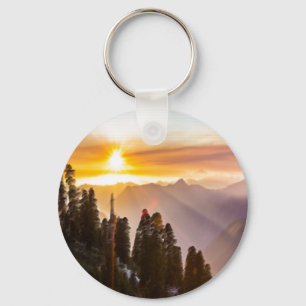 Sunset over forest photo key ring