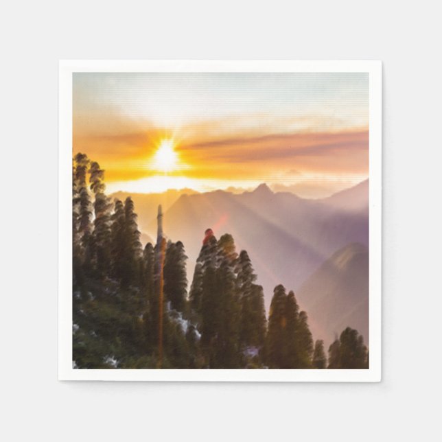 Sunset over forest photo napkin (Front)