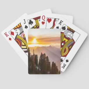 Sunset over forest playing cards