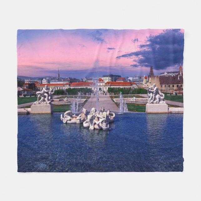 Sunset over fountain in Vienna Fleece Blanket (Front (Horizontal))