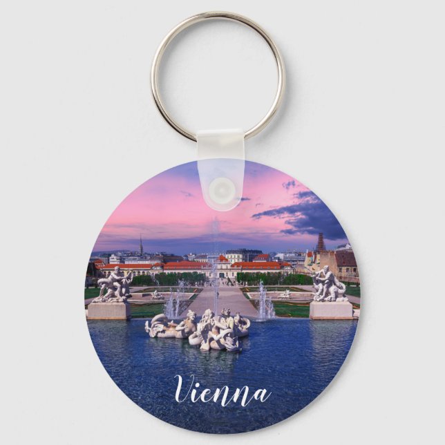 Sunset over fountain in Vienna Key Ring (Front)