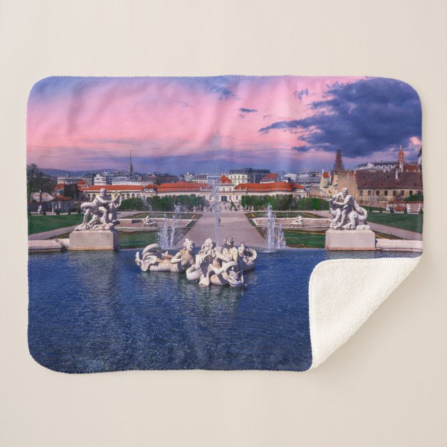 Sunset over fountain in Vienna Sherpa Blanket (Front (Horizontal))