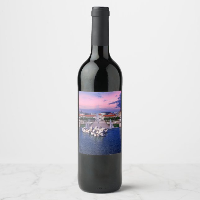 Sunset over fountain in Vienna Wine Label (Front)