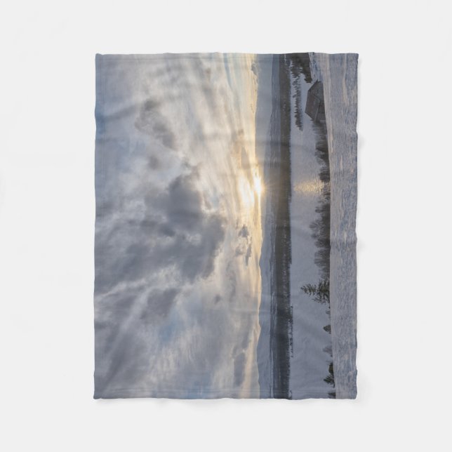 Sunset over frozen lake fleece blanket (Front)