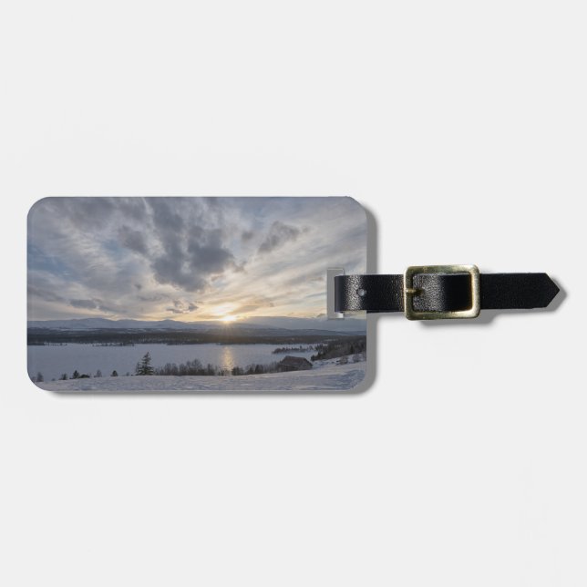 Sunset over frozen lake luggage tag (Front Horizontal)
